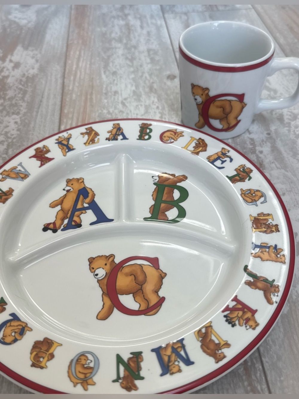 Tiffany & Co Vintage Alphabet Bears Child's Divided Plate & Mug Set